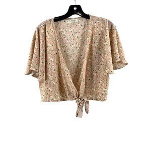 Jon & Anna Contemporary Women's Pink Floral Tied Crop Blouse Top Size Small